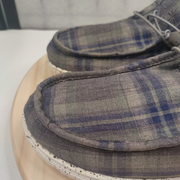 Hey Dude Wally Funk Plaid Blue Gray Slip On Shoes Men US 12 - Picture 5 of 15